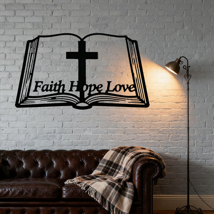 Christianartworkshop Inspirational Cross and Bible-Based Metal Wall Art: Faith, Hope, Love - image 2