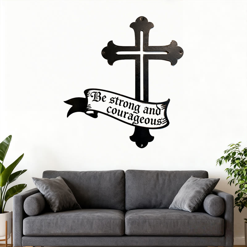 Christianartworkshop Bold Black Cross Metal Wall Art with Be Strong and Courageous Quote - image 3