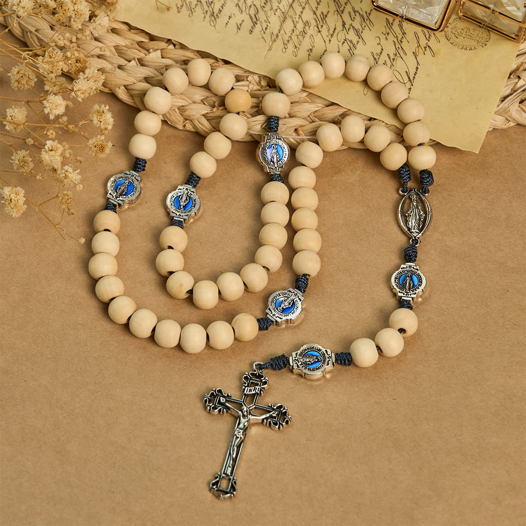 FREE Today: Sacred Light Wood Rosary: Blue Icon Accents & Vintage Crucifix - image 3