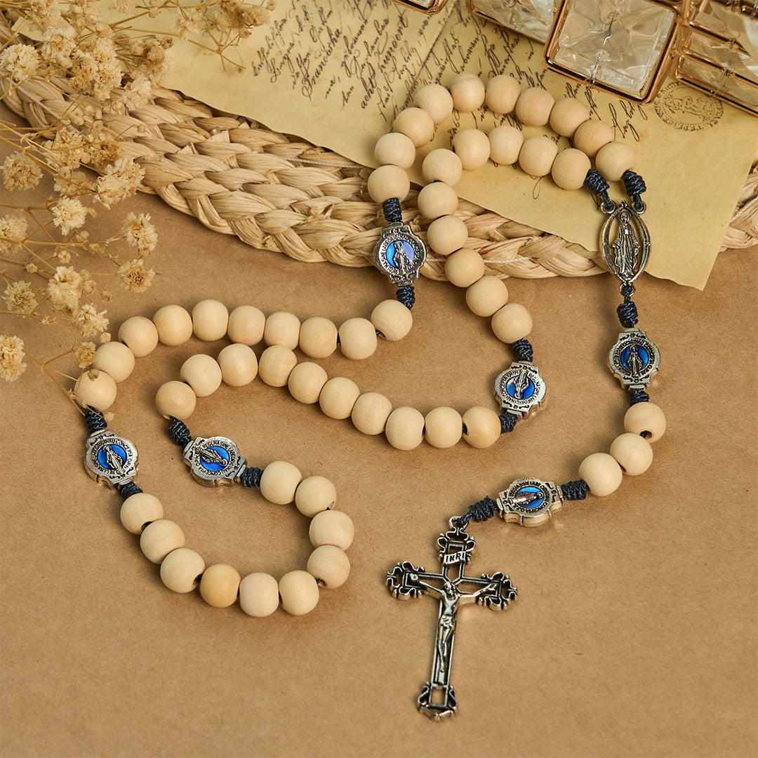 FREE Today: Sacred Light Wood Rosary: Blue Icon Accents & Vintage Crucifix - image 4
