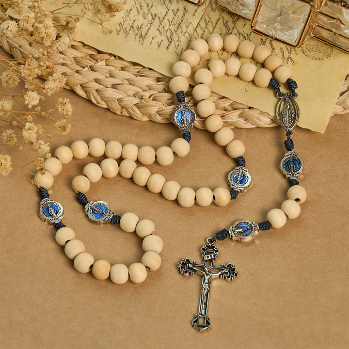 FREE Today: Sacred Light Wood Rosary: Blue Icon Accents & Vintage Crucifix - image 4