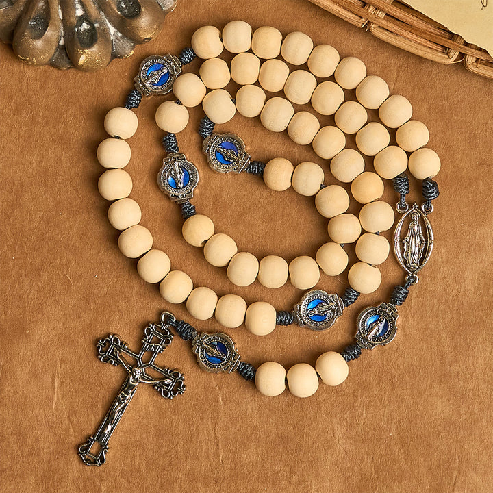 FREE Today: Sacred Light Wood Rosary: Blue Icon Accents & Vintage Crucifix - image 2