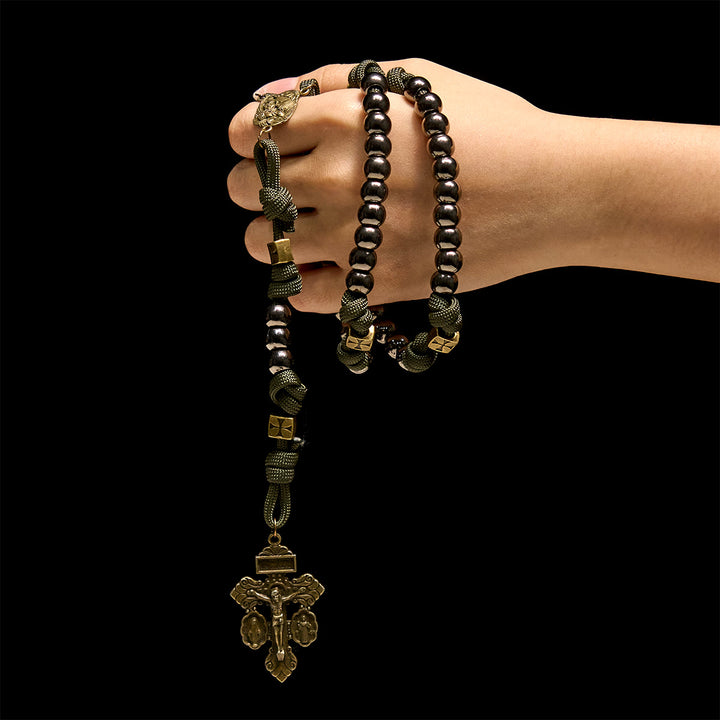 Christianartworkshop Military - Style Paracord Custom Rosary: Silver-Toned Beads & Brass JESUS - image 1