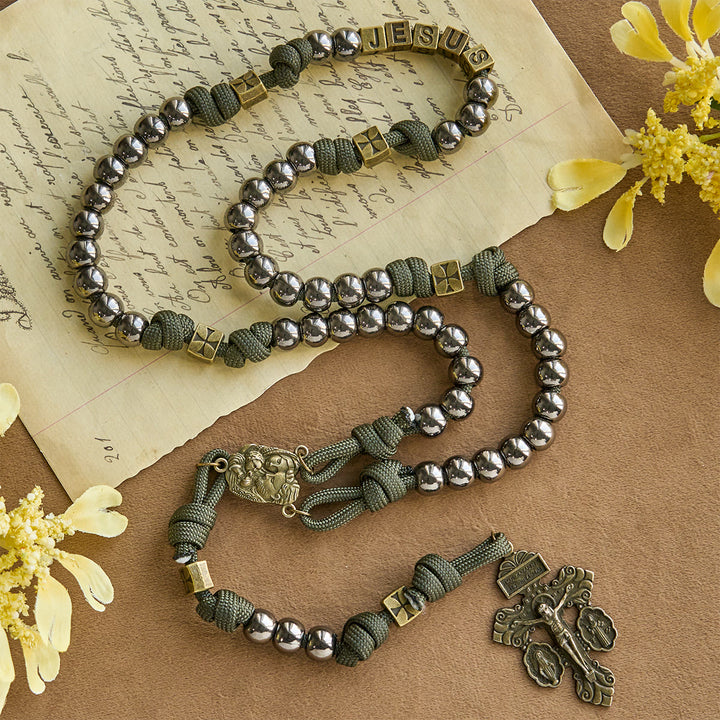 Christianartworkshop Military - Style Paracord Custom Rosary: Silver-Toned Beads & Brass JESUS - image 5