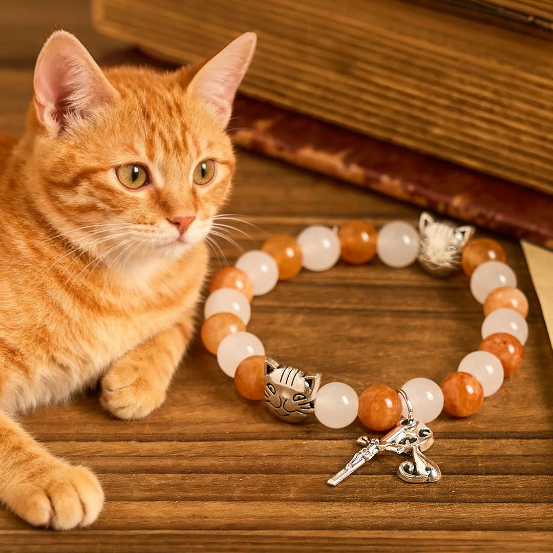 Christianartworkshop Orange & White Quartz with Cat Face Stainless Steel Charms of Orange Tabby Animal Bracelet - Wrist Circumference: 6.3''-7.5''/16-19cm - image 0