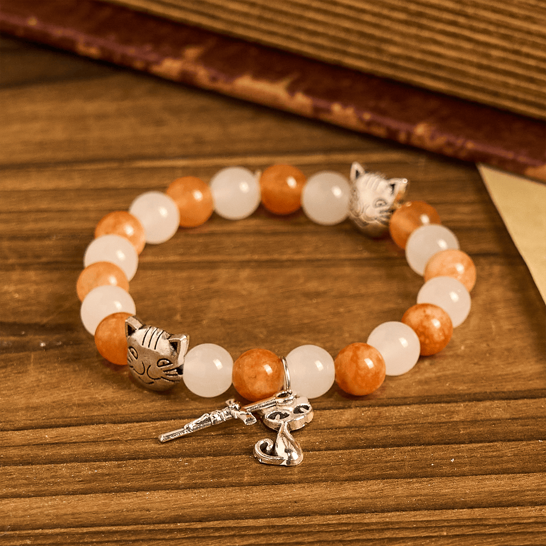FREE Today: Orange & White Quartz with Cat Face Stainless Steel Charms of Orange Tabby Bracelet, Animal Rosary - image 14