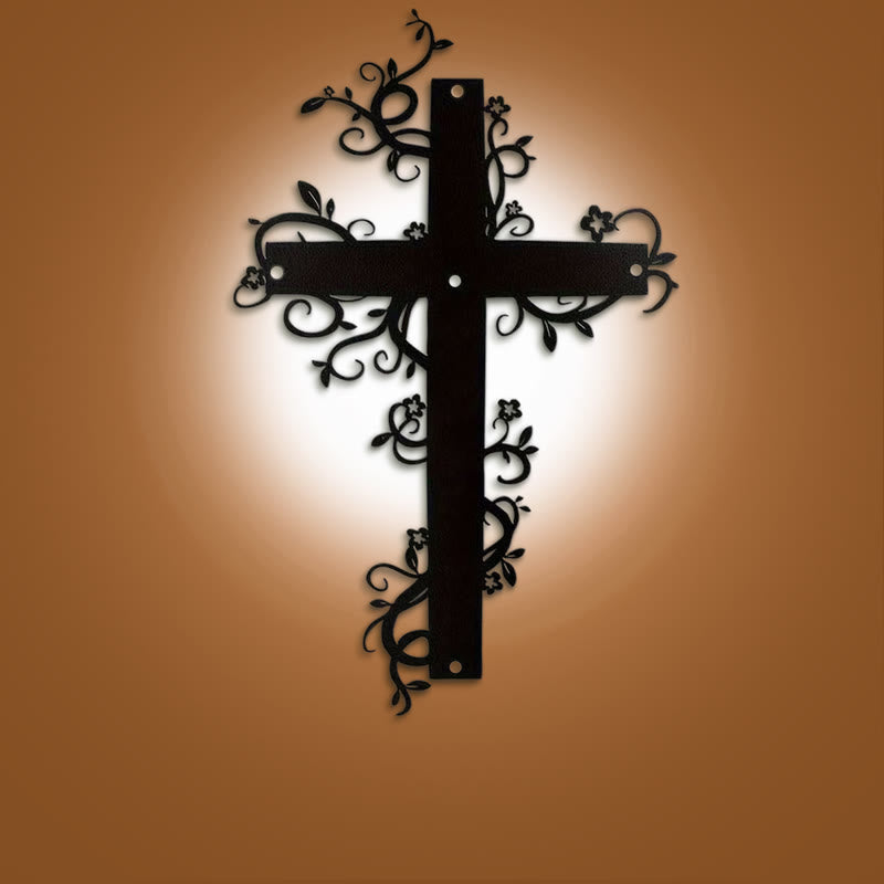 Christianartworkshop Gothic Floral Vine Cross Black Metal Wall