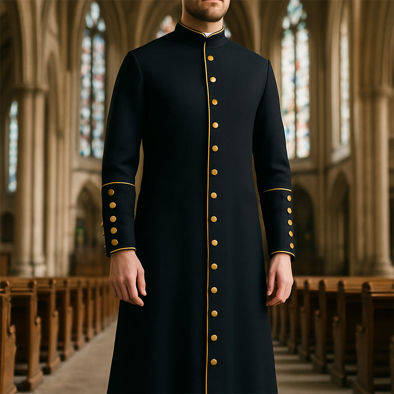 Christianartworkshop Classic Multicolor Clergy Robe with Contrast Trim & Medieval Elegance - Black with Gold Trim - 3XL - image 0