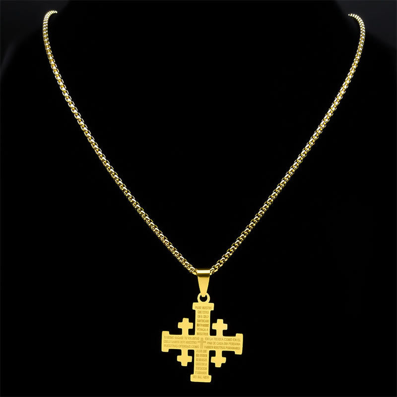 FREE Today: Modern Style Two-color Lord's Prayer Jerusalem Cross Necklace: Faith For Every Moment - image 2