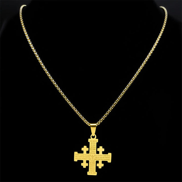 FREE Today: Modern Style Two-color Lord's Prayer Jerusalem Cross Necklace: Faith For Every Moment - image 2