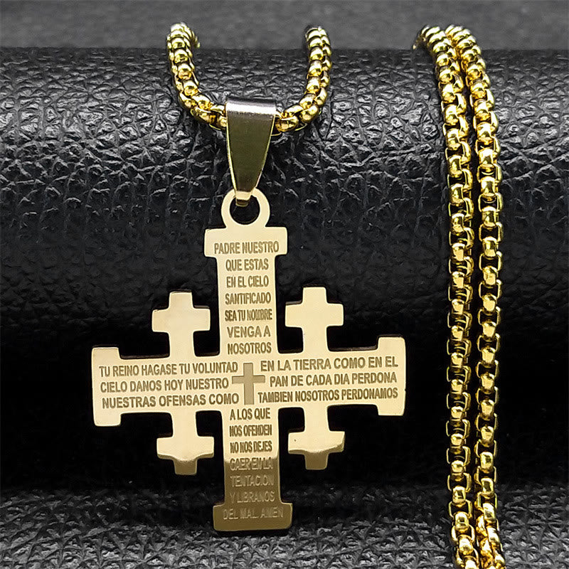 Modern Two-Color Jerusalem Cross Necklace with Lord's Prayer