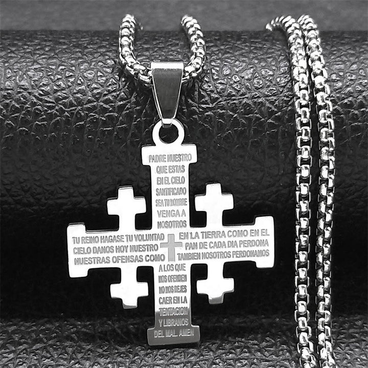 FREE Today: Modern Style Two-color Lord's Prayer Jerusalem Cross Necklace: Faith For Every Moment - Silver - image 4