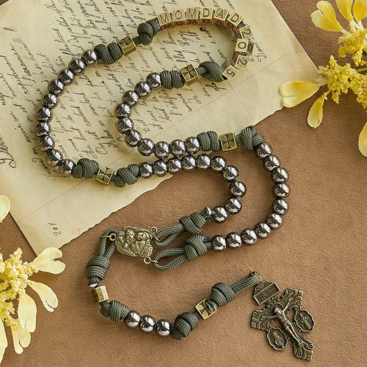 Christianartworkshop Military - Style Paracord Custom Rosary: Silver-Toned Beads & Brass JESUS - image 8