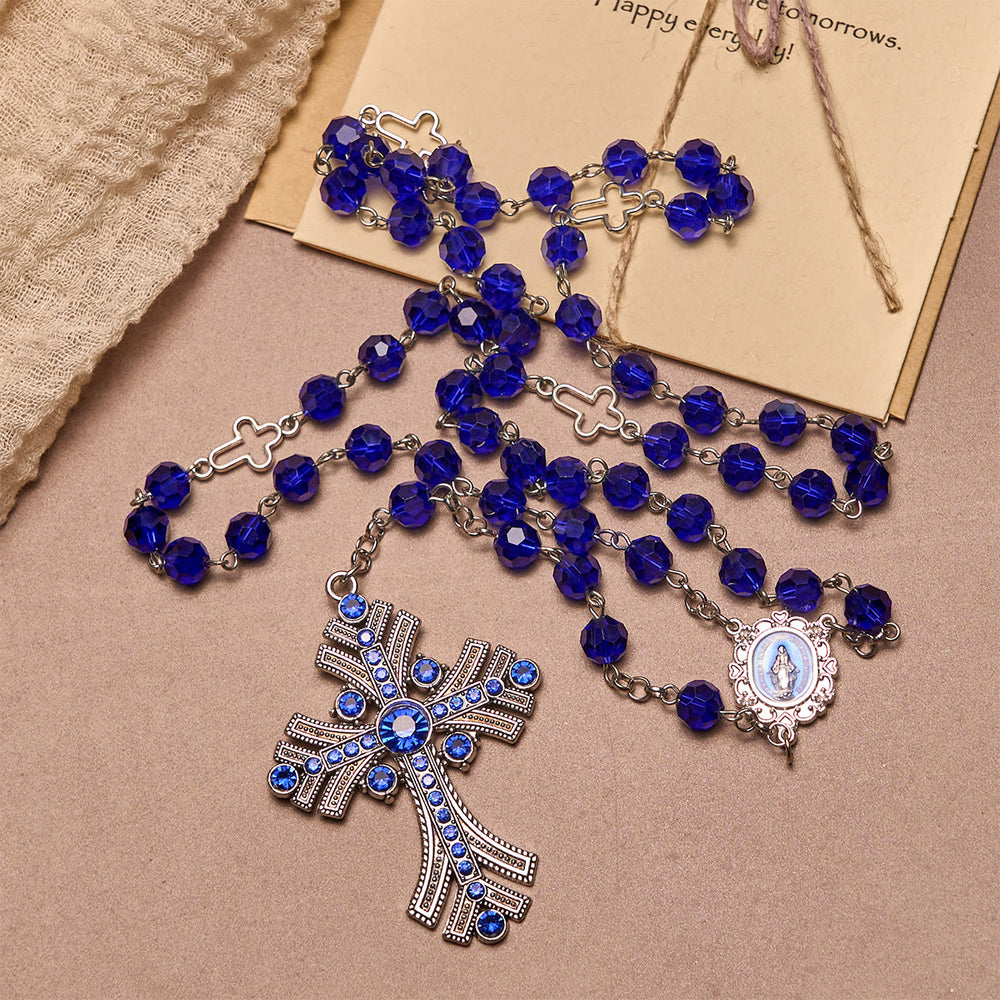 FREE Today: Christian Art Miraculous Medal & Cross of 8 mm Polyhedron Blue Crystal Alloy Chain Rosary - image 1