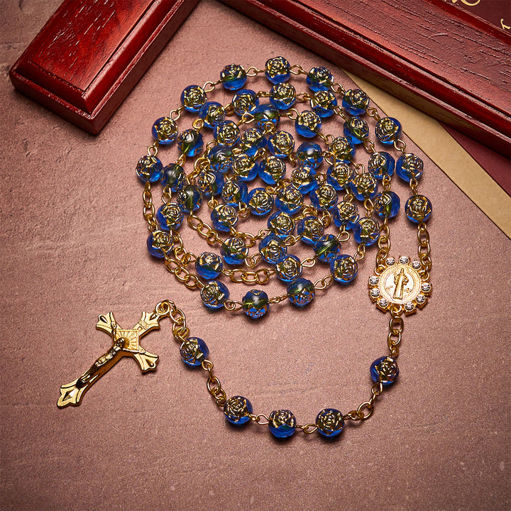 FREE Today: Christian Art St. Benedict Medal & Crucifix of 8 mm Round Multicolor Acrylic Alloy Chain Rosary - image 2