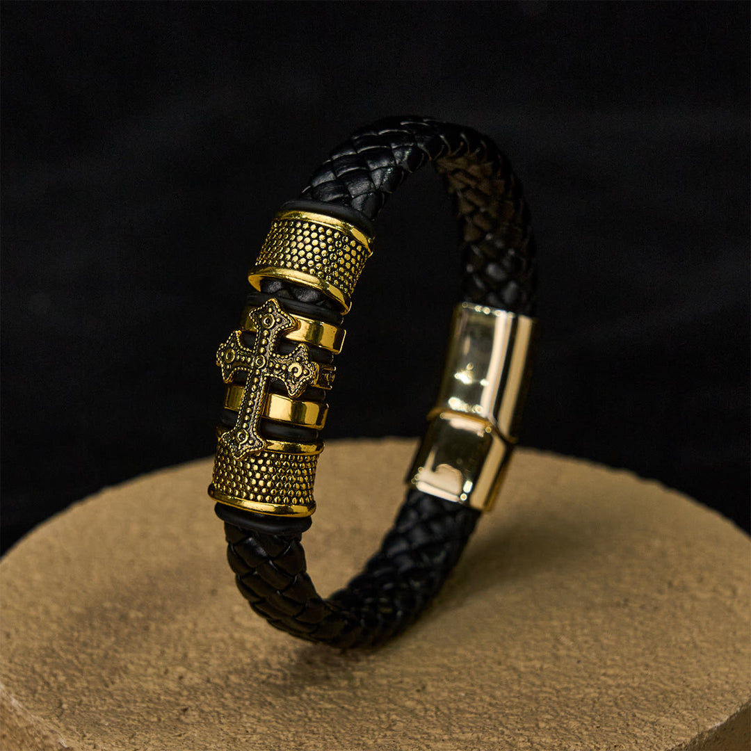 FREE Today: Classic Two-Tone Holy Cross Leather Bracelet with Braided Design - image 8