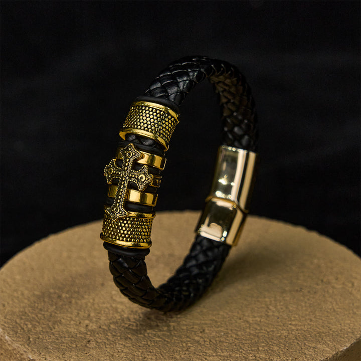 FREE Today: Classic Two-Tone Holy Cross Leather Bracelet with Braided Design - image 8