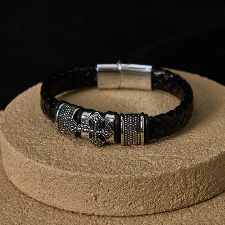FREE Today: Classic Two-Tone Holy Cross Leather Bracelet with Braided Design - image 7