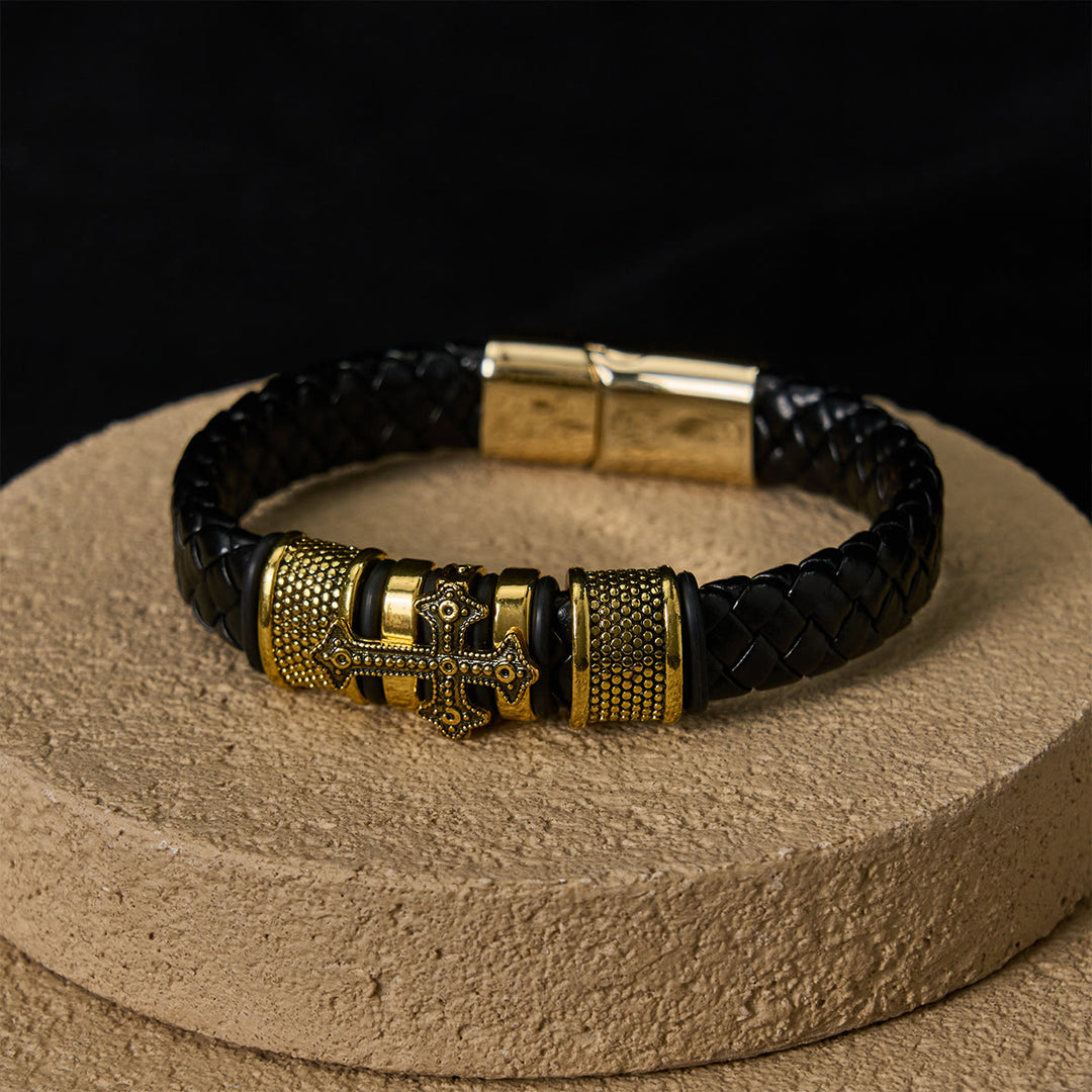 FREE Today: Classic Two-Tone Holy Cross Leather Bracelet with Braided Design - image 9