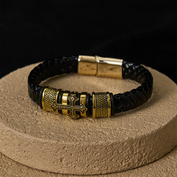FREE Today: Classic Two-Tone Holy Cross Leather Bracelet with Braided Design - image 9