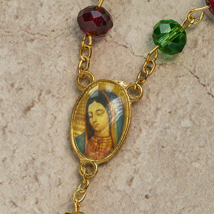 FREE Today: Vintage Red Green Faceted Beads Christmas Rosary with Our Lady & Rose Crucifix - image 8