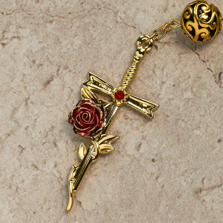 FREE Today: Vintage Red Green Faceted Beads Christmas Rosary with Our Lady & Rose Crucifix - image 7
