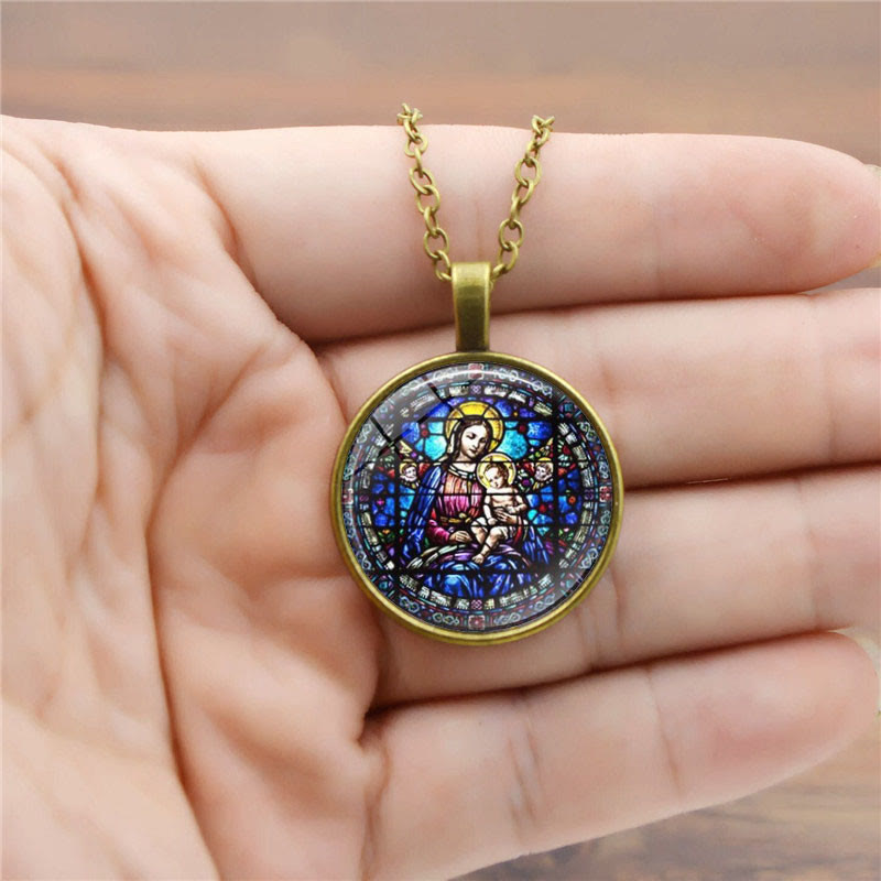 Choose Your Blessing Radiant Faith Necklace: Madonna with Child or Roses of Guadalupe  - Madonna & Child - Ancient Bronze - image 2