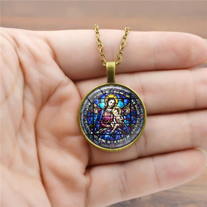 Choose Your Blessing Radiant Faith Necklace: Madonna with Child or Roses of Guadalupe  - Madonna & Child - Ancient Bronze - image 2