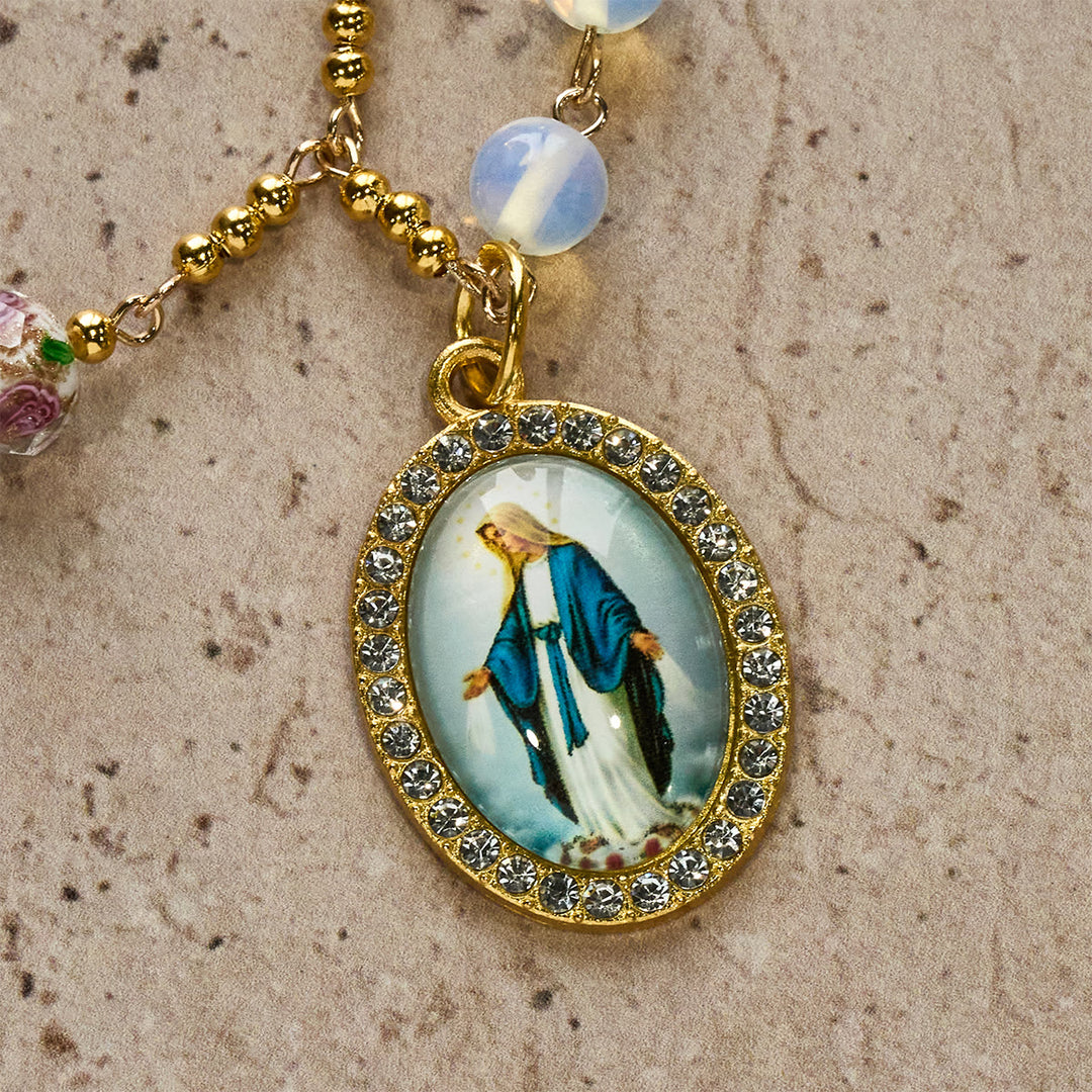 FREE Today: White Opal Bead Rosary with Floral Glass Accents & Sacred Crucifix - image 9