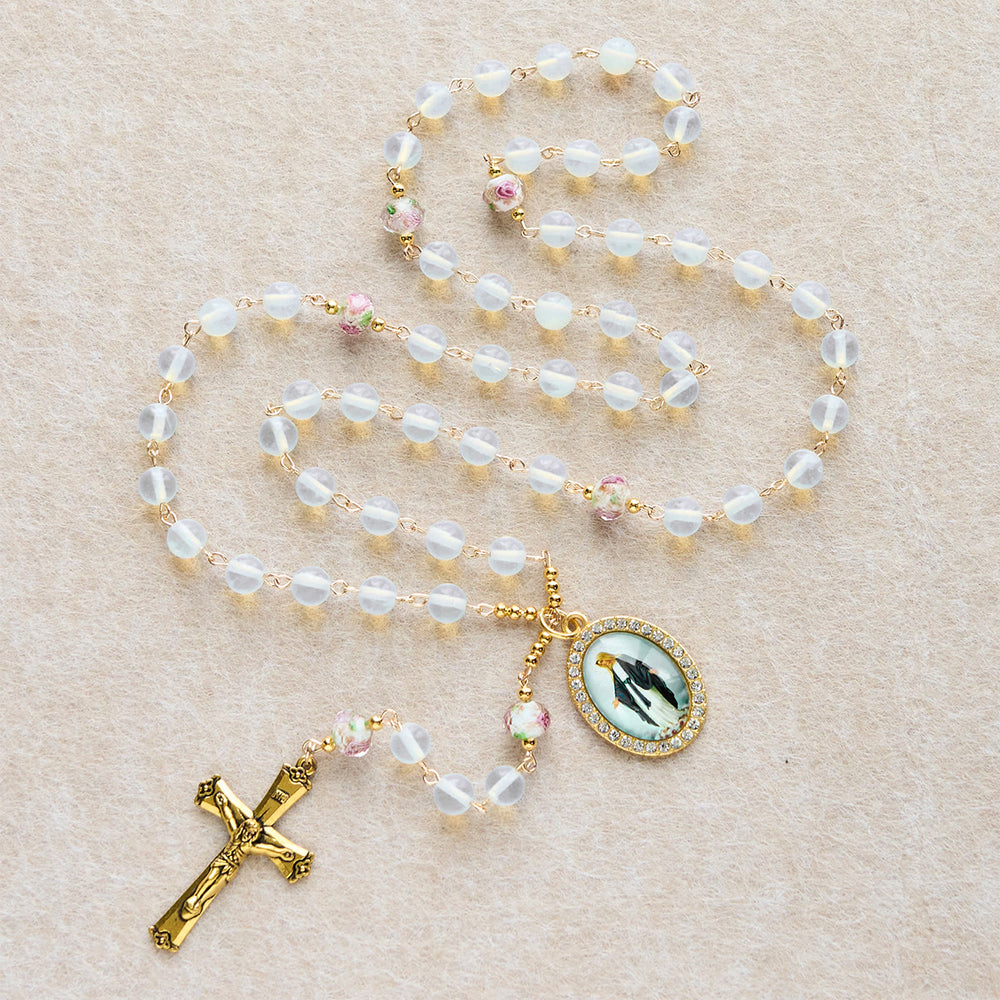 FREE Today: White Opal Bead Rosary with Floral Glass Accents & Sacred Crucifix - image 1