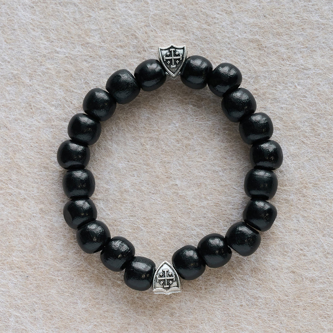Black Wooden Prayer Handmade Bracelet with Dual Jerusalem Cross Shields - image 3