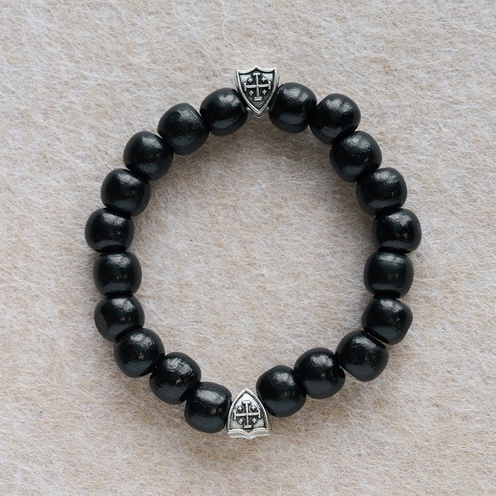 Black Wooden Prayer Handmade Bracelet with Dual Jerusalem Cross Shields - image 3