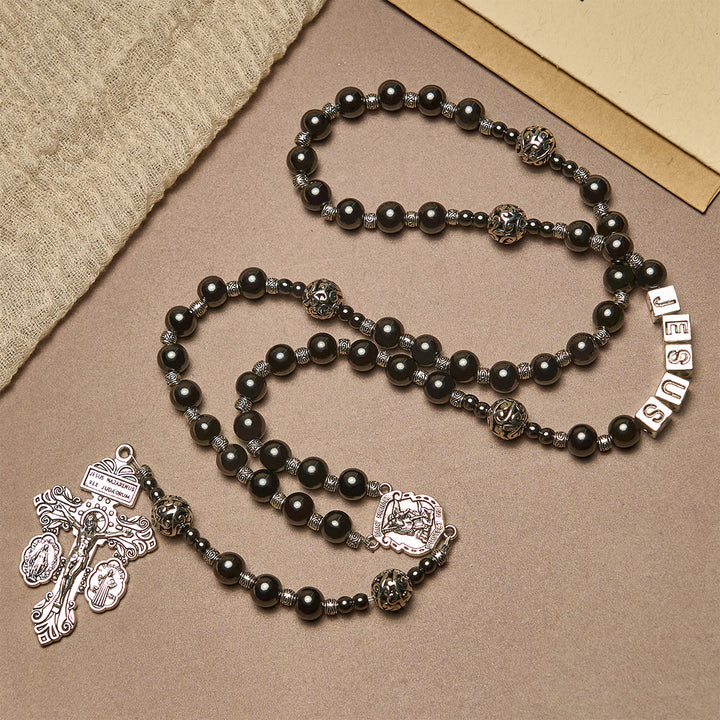 FREE Today: Black Agate Custom Rosary with Shield of St. Michael & Personalized JESUS  - image 2