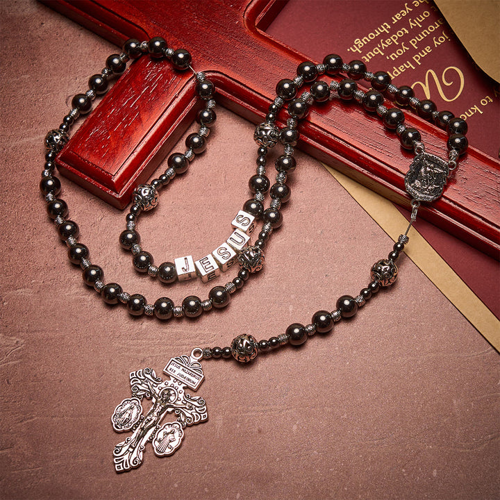 FREE Today: Black Agate Custom Rosary with Shield of St. Michael & Personalized JESUS  - image 3