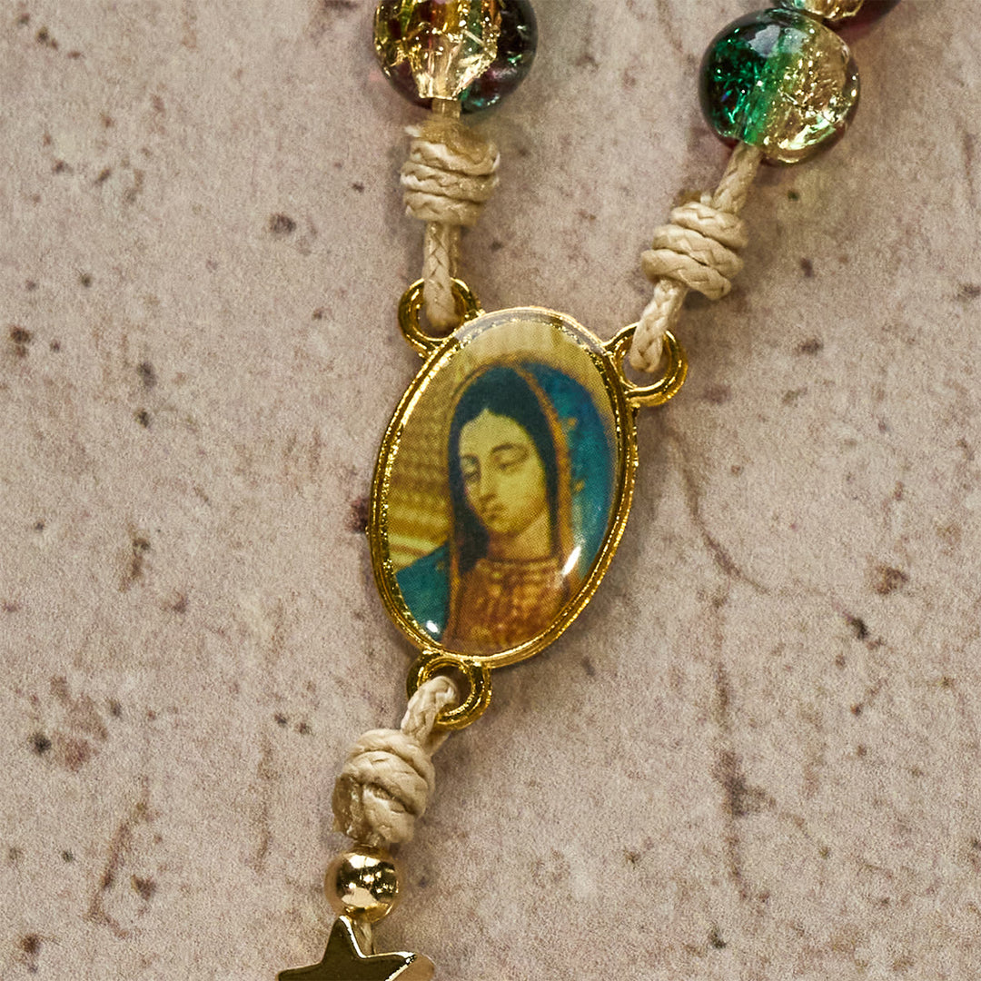 Christianartworkshop Christmas Glass Bead Rosary: Our Lady of Guadalupe Medal & Golden Crucifix - image 8