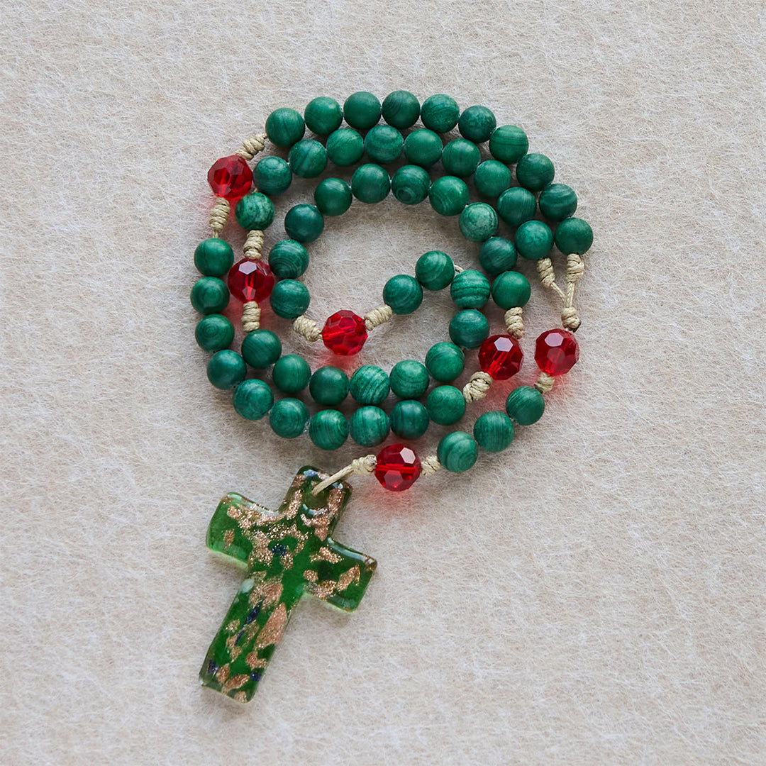 FREE Today: Green Patterned Stone Rosary for Devout Prayer: Green-Golden Glass Cross - Green Stone & Glass Cross - image 0