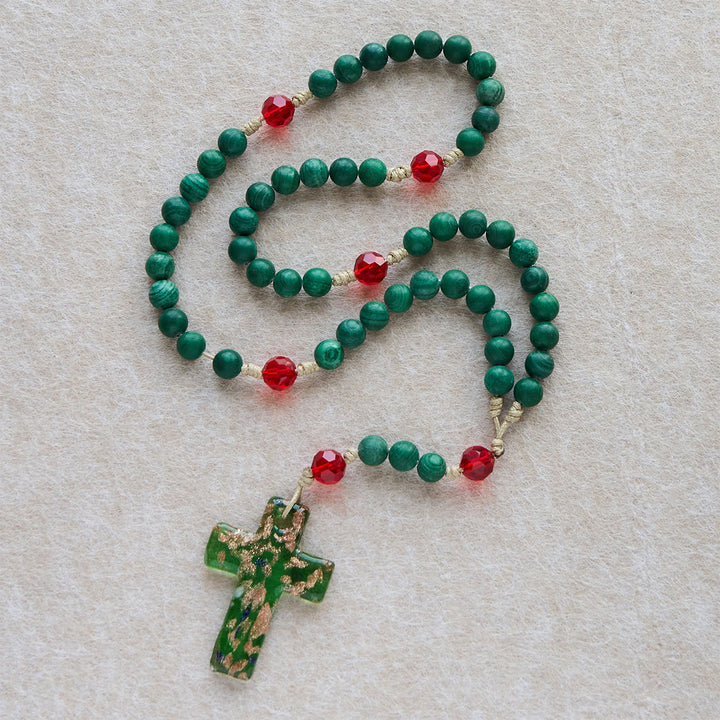 FREE Today: Green Patterned Stone Rosary for Devout Prayer: Green-Golden Glass Cross - image 5