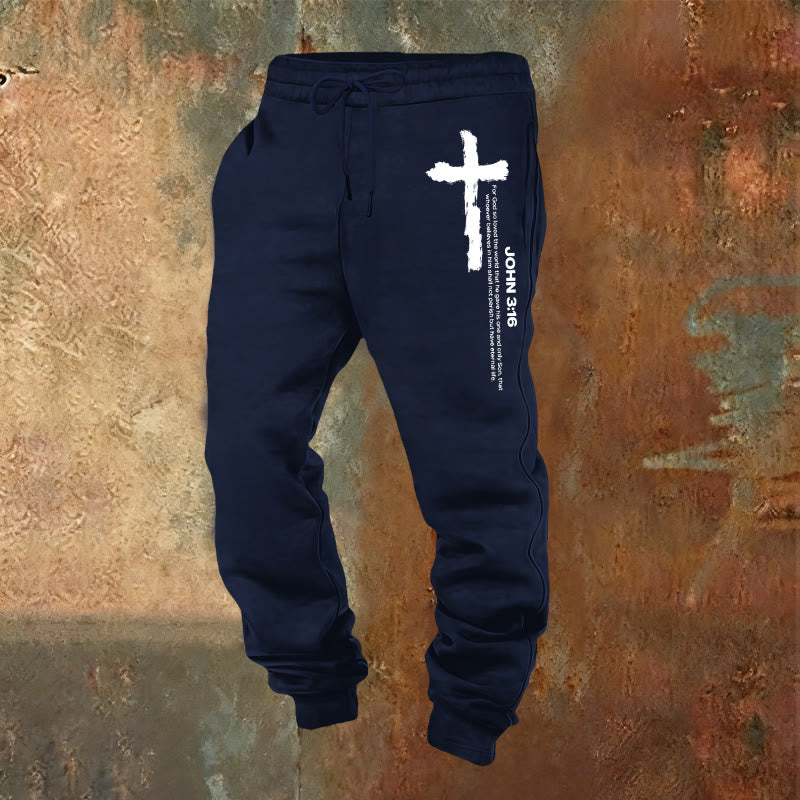 Christianartworkshop John 3:16 Statement Brush Cross Scripture Sweatpants: Walk the Gospel - Navy Blue - 2XL - image 9