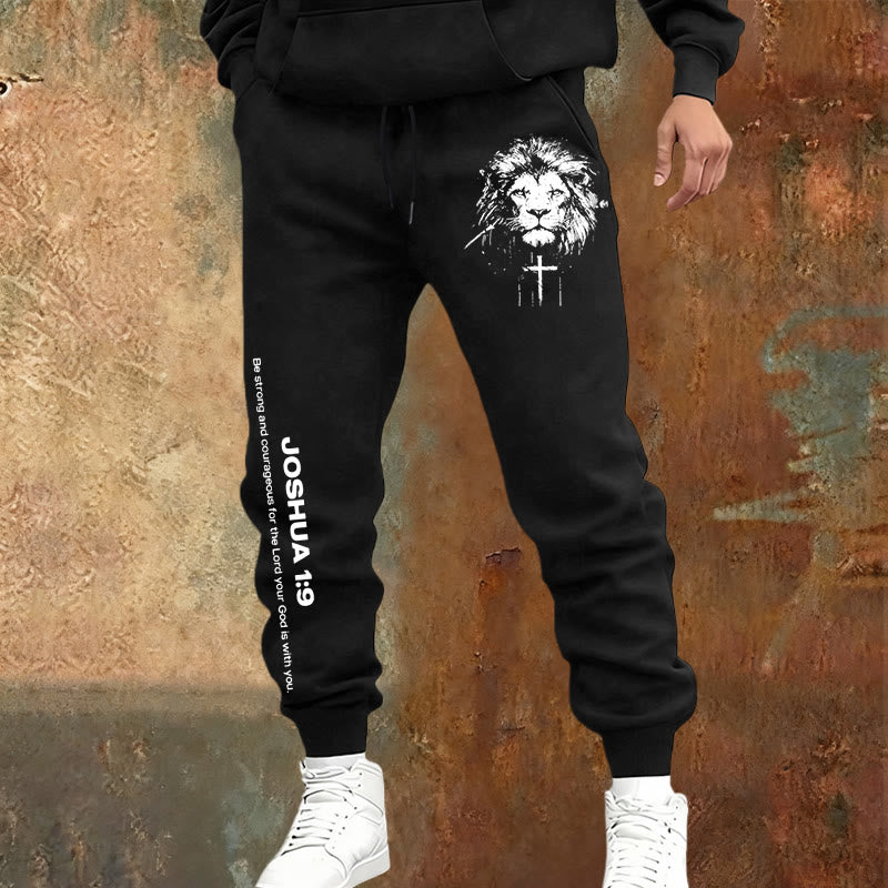 Christianartworkshop Lion of Judah Sweatpants: Joshua 1:9 Verse in Charcoal - image 6