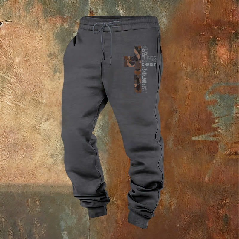 Christianartworkshop Disciple Edition Philippians 4:13 Strength Camo Cross Sweatpants - Warm Grey - 2XL - image 13