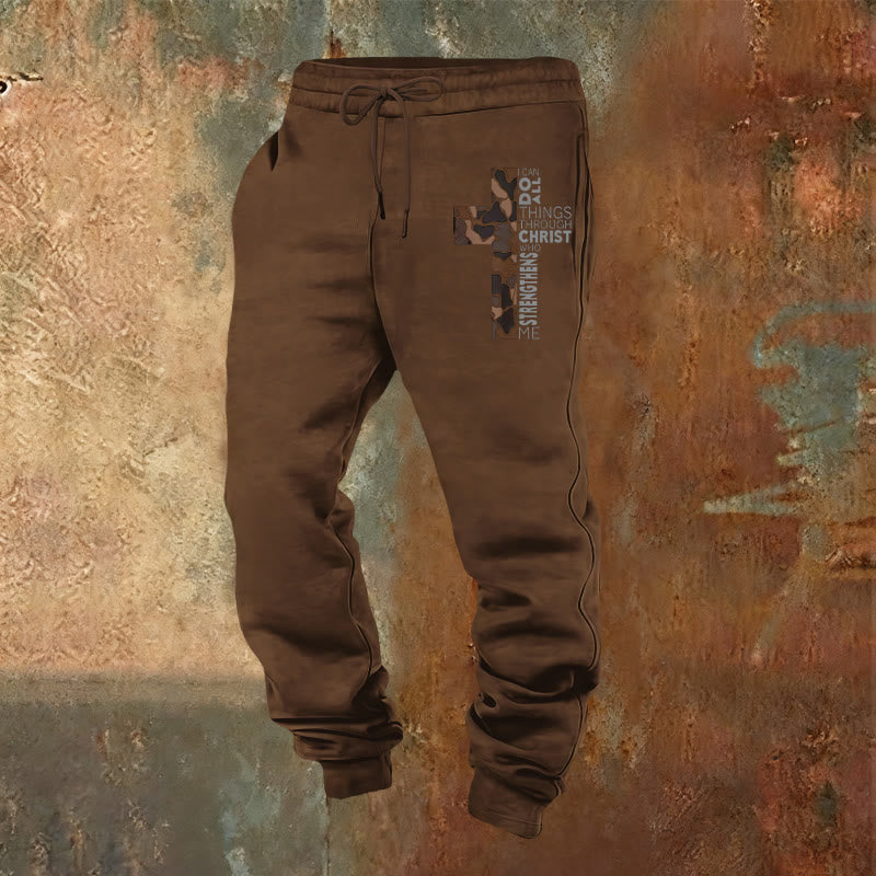 Christianartworkshop Disciple Edition Philippians 4:13 Strength Camo Cross Sweatpants - Brown - 2XL - image 17