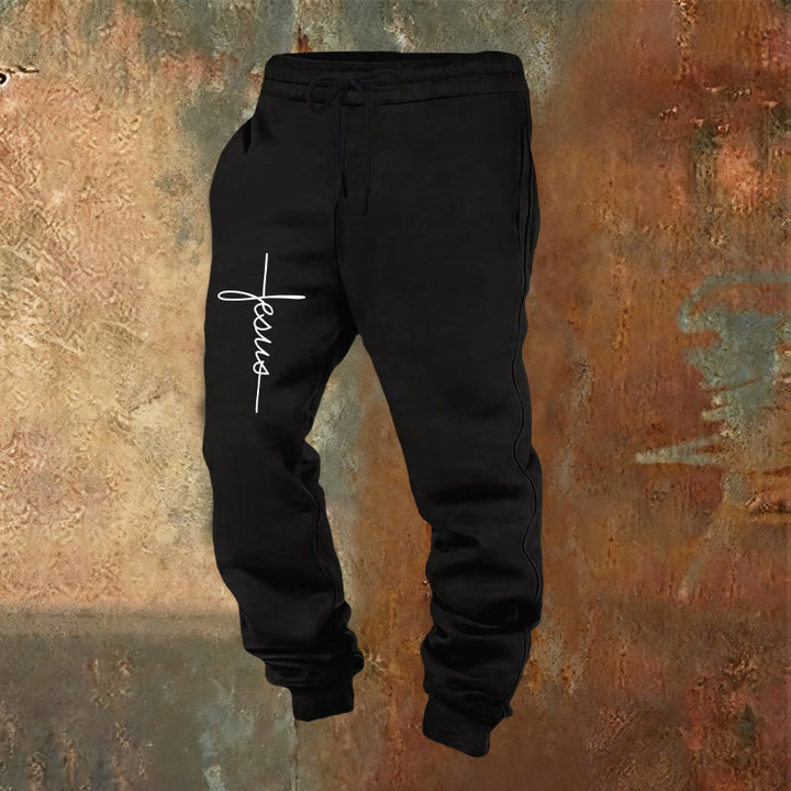 Christianartworkshop Minimal Jesus Cross Script Sweatpants: Every Step with Jesus - Black - 2XL - image 5