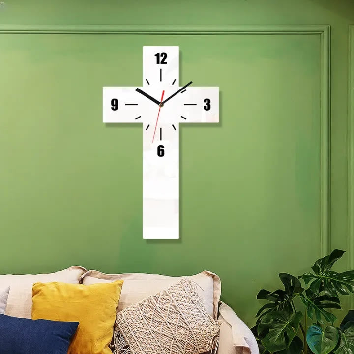 Christianartworkshop Minimalist Silent Cross Wall Clock in Red, White & Black for Peaceful Spaces - White - image 7