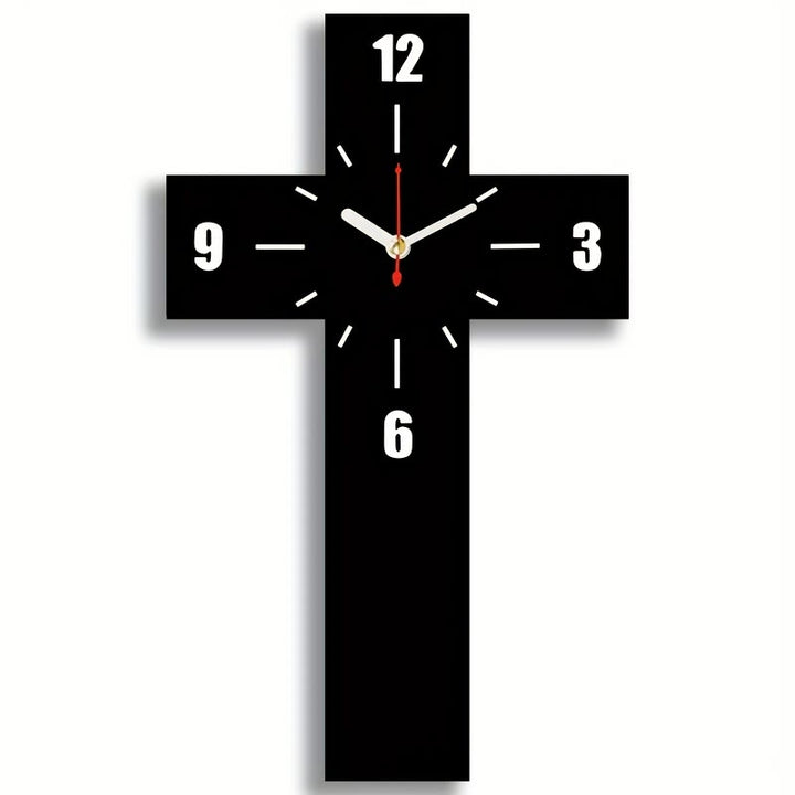 Christianartworkshop Minimalist Silent Cross Wall Clock in Red, White & Black for Peaceful Spaces - Black - image 0