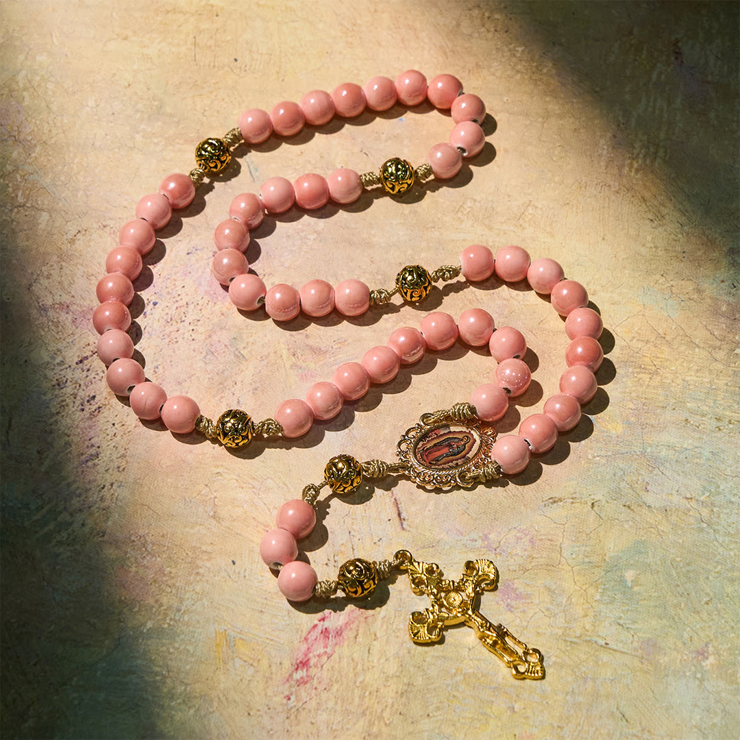 Christianartworkshop Mary's Light Pink Ceramic Rosary: Celebrate Christmas with Grace and Hope - image 1