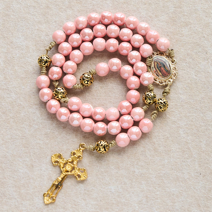 Christianartworkshop Mary's Light Pink Ceramic Rosary: Celebrate Christmas with Grace and Hope - image 7