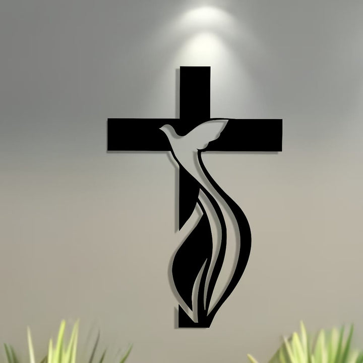 Christianartworkshop Crafted Metal Wall Decor: Cross & Dove Holy Spirit Design Detail - image 4