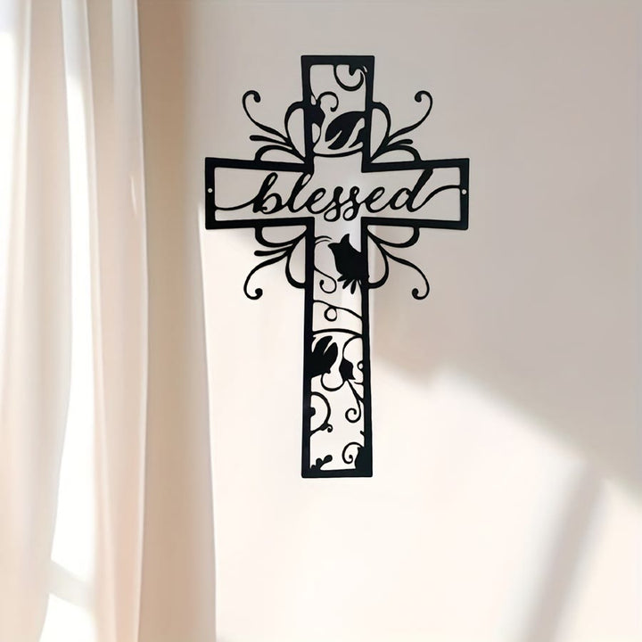 Christianartworkshop Blessed Cross Metal Wall Decor: Floral Motif for Blessing-Filled Homes - image 1