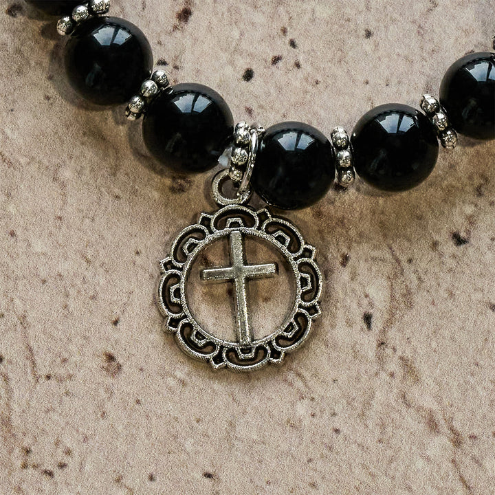Christianartworkshop Spiritual Armor Black Obsidian Bracelet with Cross Charm: Pray without Fear - image 5