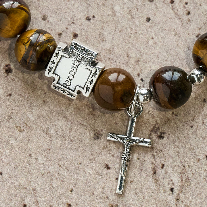 Christianartworkshop Courage in Christ Tiger Eye Stone Bracelet with Cross Charm: Pray without Fear - image 5
